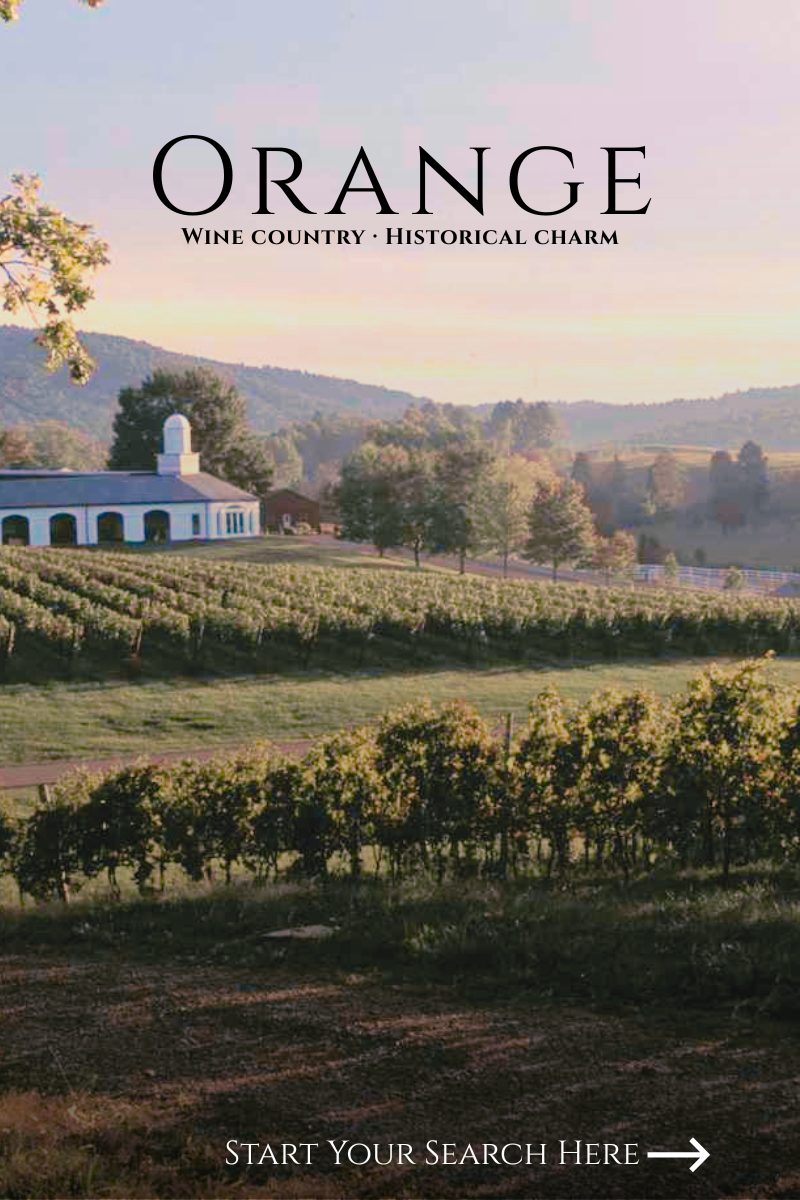 Vineyard and countryside landscape in Orange County at sunset.